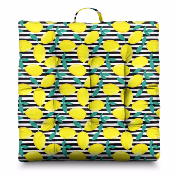 Zesty Lemon Floor Cushion - 22x22 Inch Large Pillow, Dutch Velvet, Fresh Citrus Pattern for Tatami & Living Room